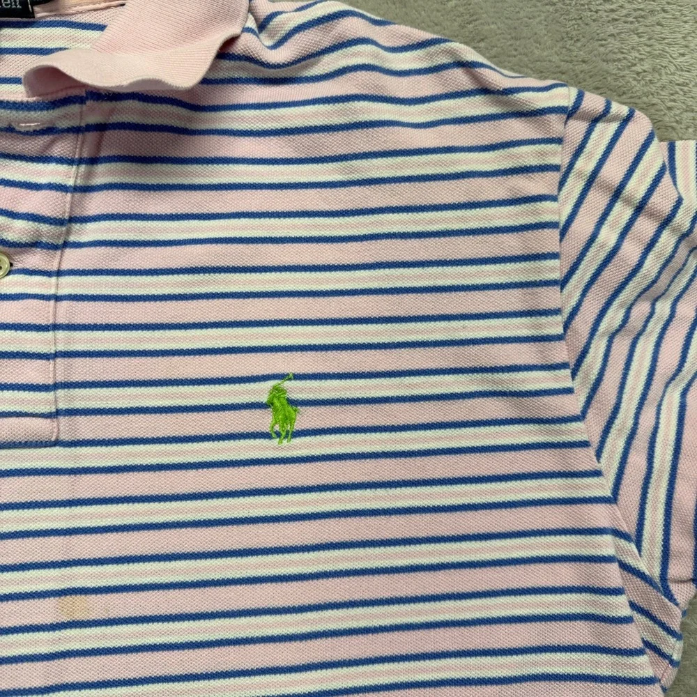 Vintage Polo Ralph Lauren Polo Shirt Mens L Pink Striped Short Sleeve Preppy Y2k